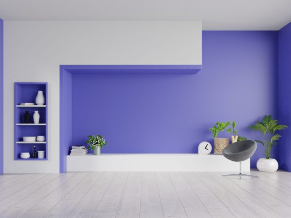 Cabinet TV on the phantom blue wall in living room,minimal design,3d rendering